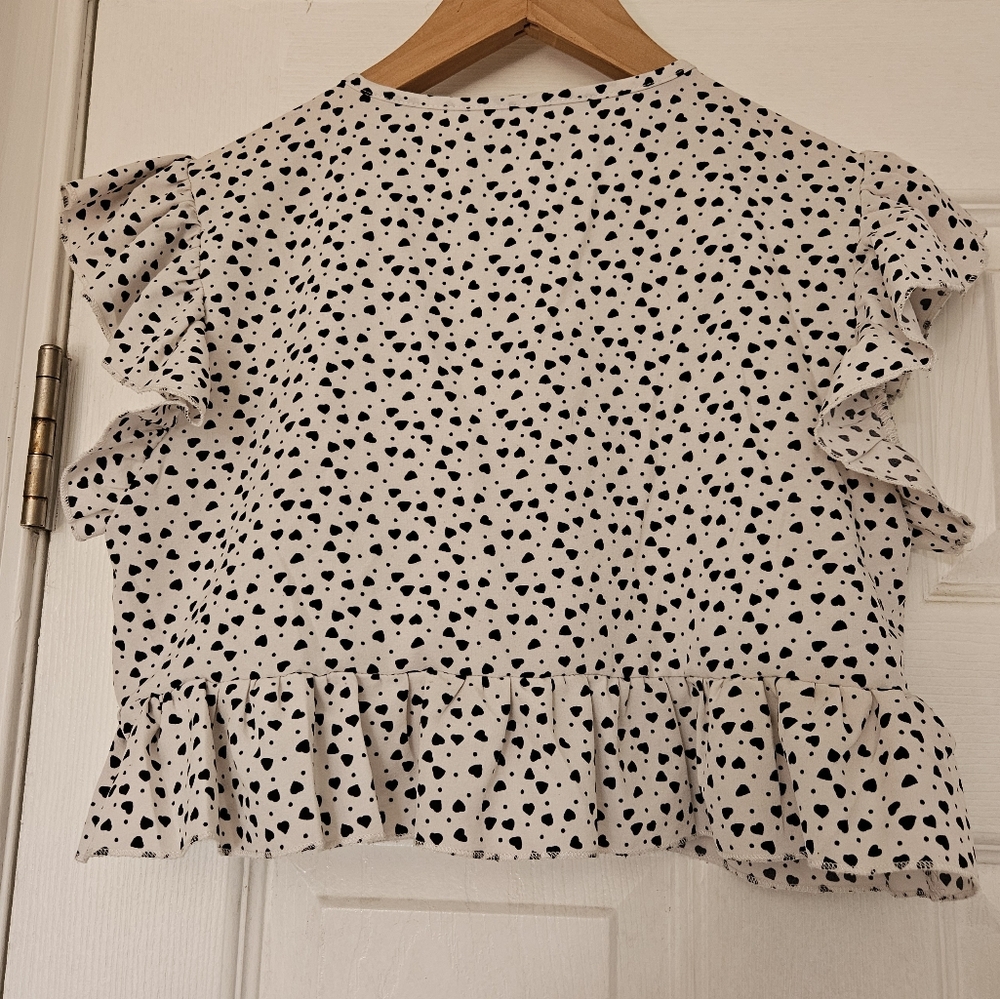Shein Women's Black and White Ruffle Crop Top Size Small - Picture 2 of 3